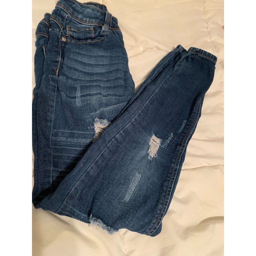 simpl young women's dark-wash distressed jeans size 0